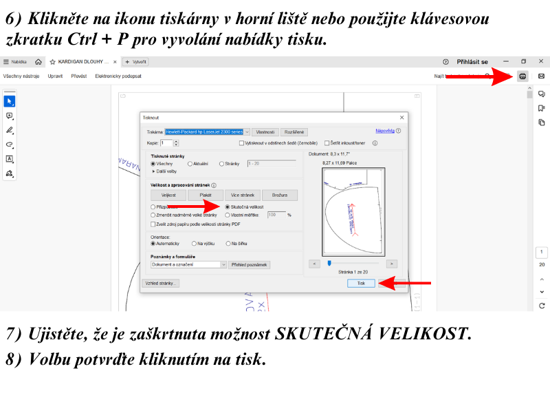 nastavení tisku pro oděvní střih